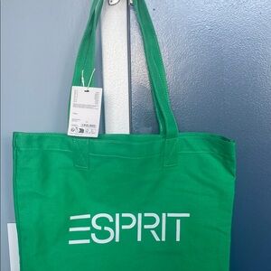 Esprit Green Canvas Tote Bag with Logo